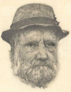 20th Century Graphite Drawing - Portrait of an Elderly Man