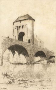 Edgar James Mayberry (1887-1966) - Original 20th Century Etching, View of Tower Bridge, Monmouth