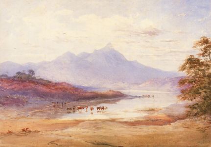 1854 Watercolour - Lakeland Scene with Cattle Watering