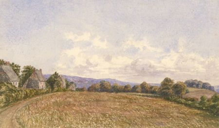 Eliza Westlake - 1862 Watercolour, Fields at Otterbourne, Hampshire