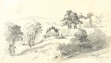 Theodore Waterhouse - 1856 Graphite Drawing, Woodland landscape