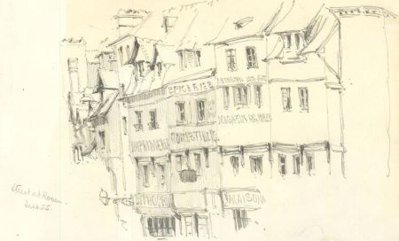 Theodore Waterhouse - 1855 Graphite Drawing, Street Scene at Rouen