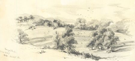 Theodore Waterhouse - Monogrammed 1866 Graphite Drawing, View of Sneyd Park