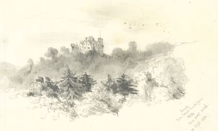 Theodore Waterhouse - Monogrammed 1856 Graphite Drawing, A Castle at Knowle