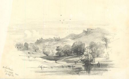 Theodore Waterhouse - Monogrammed 1856 Graphite Drawing, Highland Landscape