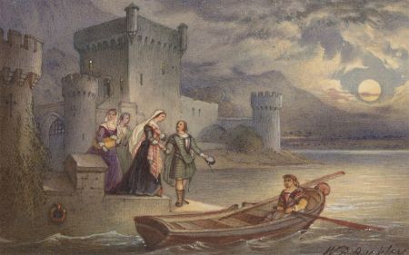 W. R Buckley - Mid 19th Century Watercolour, Medieval Figures under Moonlight