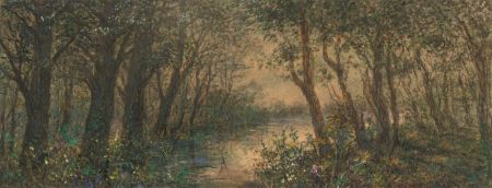 20th Century Pastel - Woodland Landscape with Wildflowers