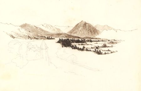 Theodore Waterhouse - Mid 19th Century Graphite Drawing, Mountain Range Study