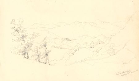 Theodore Waterhouse - Mid 19th Century Graphite Drawing, Tranquil Mountain Range
