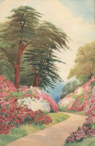 L.B. Whale - Signed Late 19th Century Gouache, Pink Garden