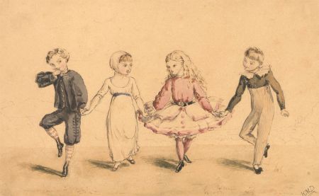 K.M.D - 19th Century Watercolour, Study of Four Children, 'Young England'