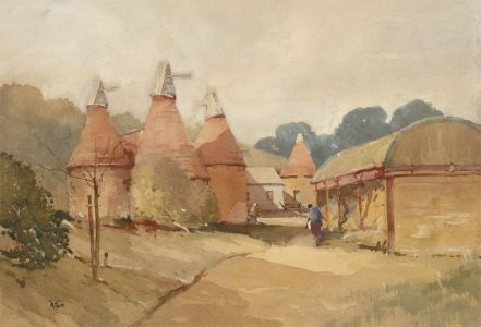 William Eyre (1891-1979) - Signed Watercolour, Oast Houses, Chartwell