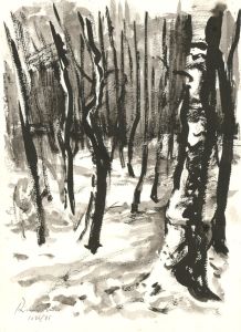 Richard Ian Bentham Walker (1925-2009) - Signed 1985 India Ink, In The Snow