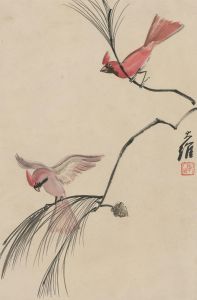 20th Century Watercolour - Pink Birds