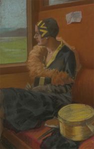 Mid 20th Century Pastel - Fashionable Lady on a Train
