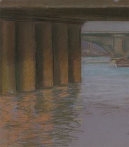 A.V. Bramble - 20th Century pastel, Urban City Bridge