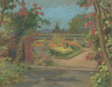 A.V. Bramble - 20th Century pastel, Summer Garden with Roses