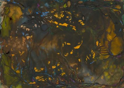 Julie Collins - Signed Contemporary India Ink, Abstract Composition in Greens