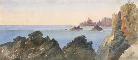 Mary Hobhouse - 1858 Watercolour, Coastal Seascape, Pilchard Station