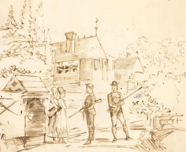 Charles William Cole - 19th Century Pen and Ink drawing, Figures in a Landscape