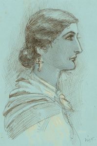 Charles William Cole - Late 19th Century Pen and Ink Drawing, Portrait of a Lady