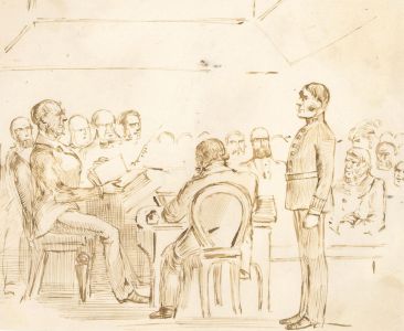 Charles William Cole - Late 19th Century Pen and Ink Drawing, Court Room Scene