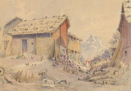 English School 19th Century Watercolour - Alpine Pastoral Landscape