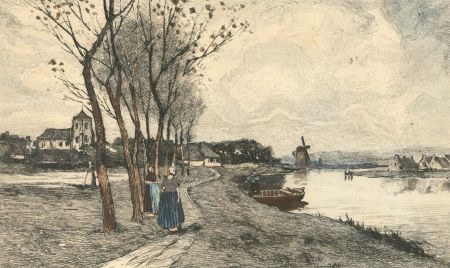 P. Matthes - 19th Century Etching, Paysage en Hollande