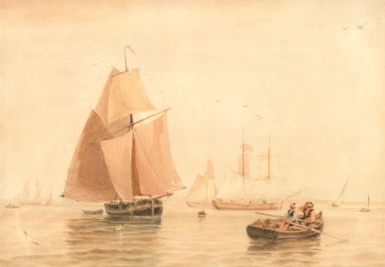 Thomas Sewell Robins (1810-1880) - Watercolour, Sailing Ships on Calm Seas