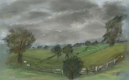 Robin Hutton (1919-2017) - Contemporary Pastel, Cloudy English Landscape