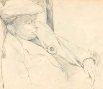 Mid 20th Century Graphite Drawing - Double Sided Portrait Study