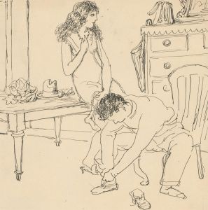Harold Hope Read (1881-1959) - Pen and Ink Drawing, Study of a Couple Dressing