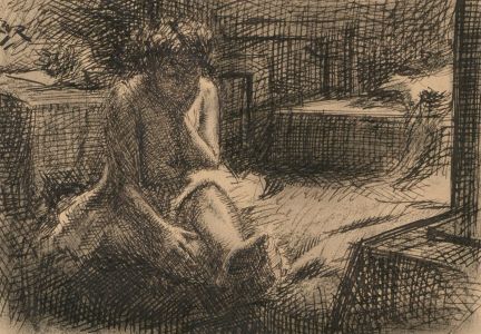Harold Hope Read (1881-1959) - Pen and Ink Drawing, Hilda in an Interior