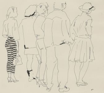 Anthony Barnard Harris (b.1939) - 1985 Pen and Ink Drawing, Onlookers In Croydon