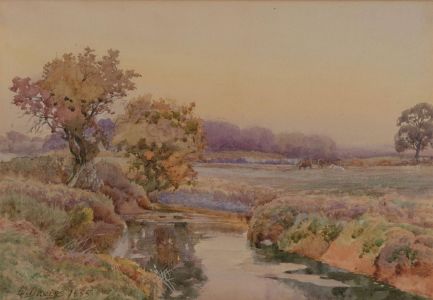 E. Davies - Signed 1885 Watercolour, River Landscape