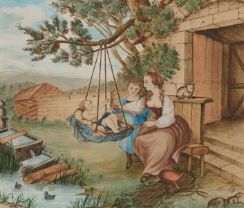 A. Dubaut - French School 1877 Watercolour, Le Berceau ('The Cradle')