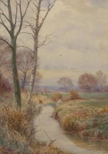 Frank H Walker (fl. c. 1886-1907) - Signed Watercolour, Fox Hunt Over a River