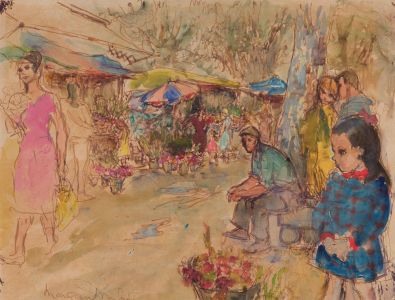 Margaret Milne (1908-1998) - Signed c. 1961 Pen and Ink Drawing, Provence Market