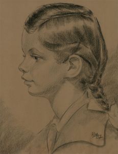 Roy - 1957 Charcoal Drawing, Portrait of a Young Girl