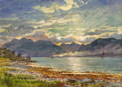 W. M. G - 1881 Watercolour, Highland Loch View