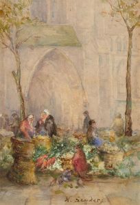 N. Sanders - 19th Century Watercolour, Market Day