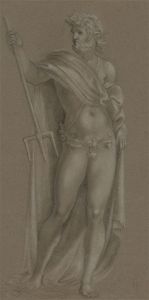 T.S - 20th Century Graphite Drawing, Poseidon with his Trident