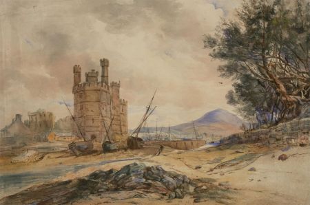 19th Century Watercolour - Caernarfon Castle, Wales