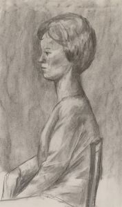 Mary Pierce - 20th Century Charcoal Drawing, Profile of a Sitting Woman