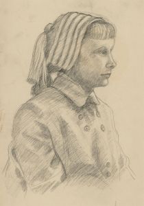 Mary Pierce - 20th Century Charcoal Drawing, Portrait of a Woman with Bonnet