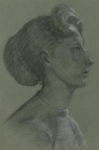 Mary Pierce - 20th Century Charcoal Drawing, Profile of an Elegant Woman