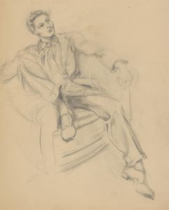 20th Century Graphite Drawing - Portrait of a Young Man Reclining