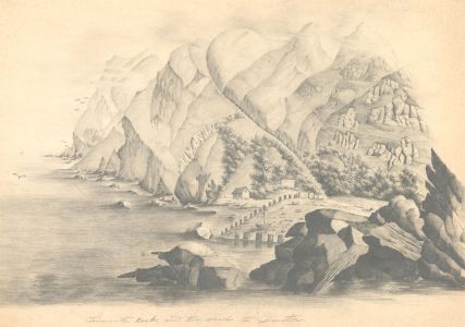 E.M.B - 1840 Graphite Drawing, Lynmouth Rocks, and the Road to Dimster