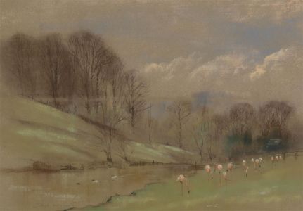 David Mynett (1942-2013) - Signed 20th Century Pastel, Landscape with Flamingos
