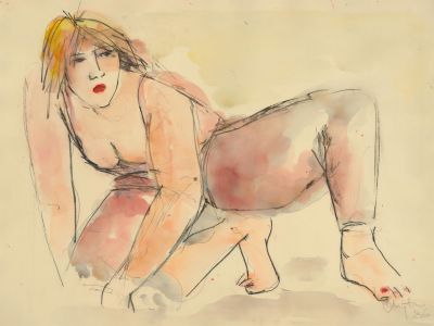 Inge Clayton FRSA (1942-2010) - Signed 1986 Watercolour, Crouched Women
